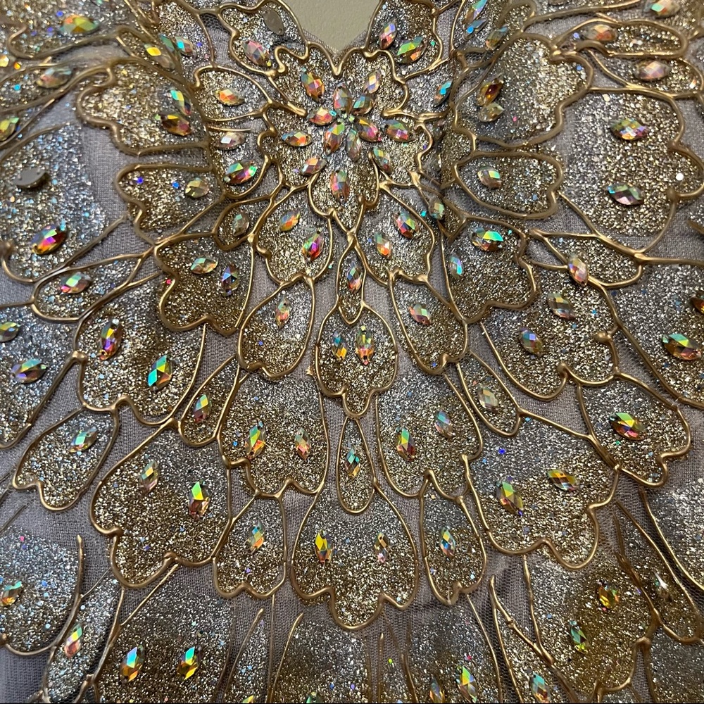 La Femme Gold Glitter & Iridescent Crystal Mini Dress